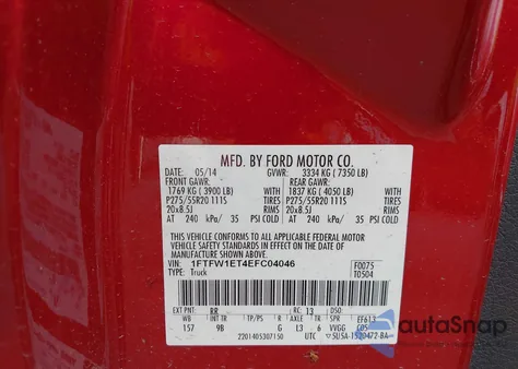 2014 Ford F-150 Platinum from USA, damaged, VIN 1FTFW1ET4EFC04046